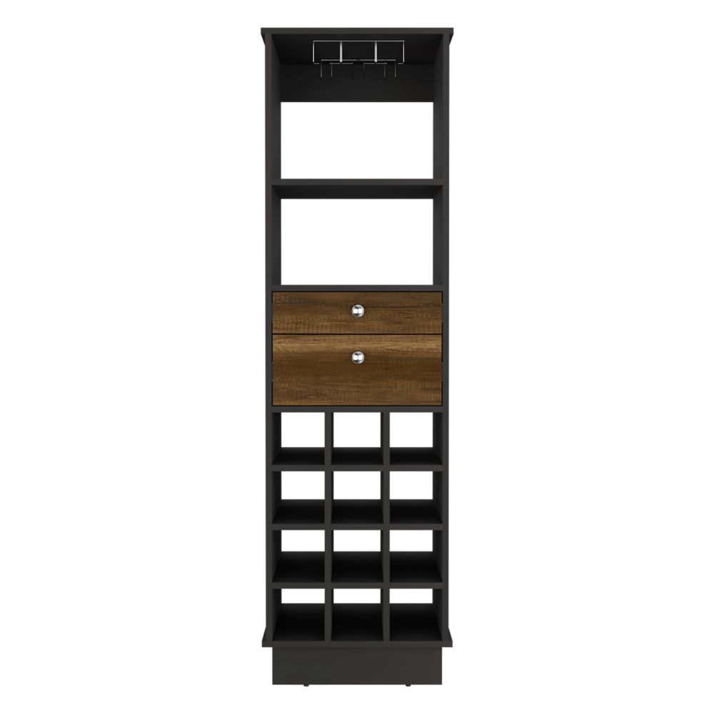 Bar Cabinet Bureck, Two Drawers, Twelve Wine Cubbies, Black Wengue / - Horizon Bliss