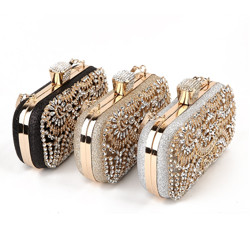 Diamond Evening Clutch Bag For Women Wedding Golden Clutch Purse Chain