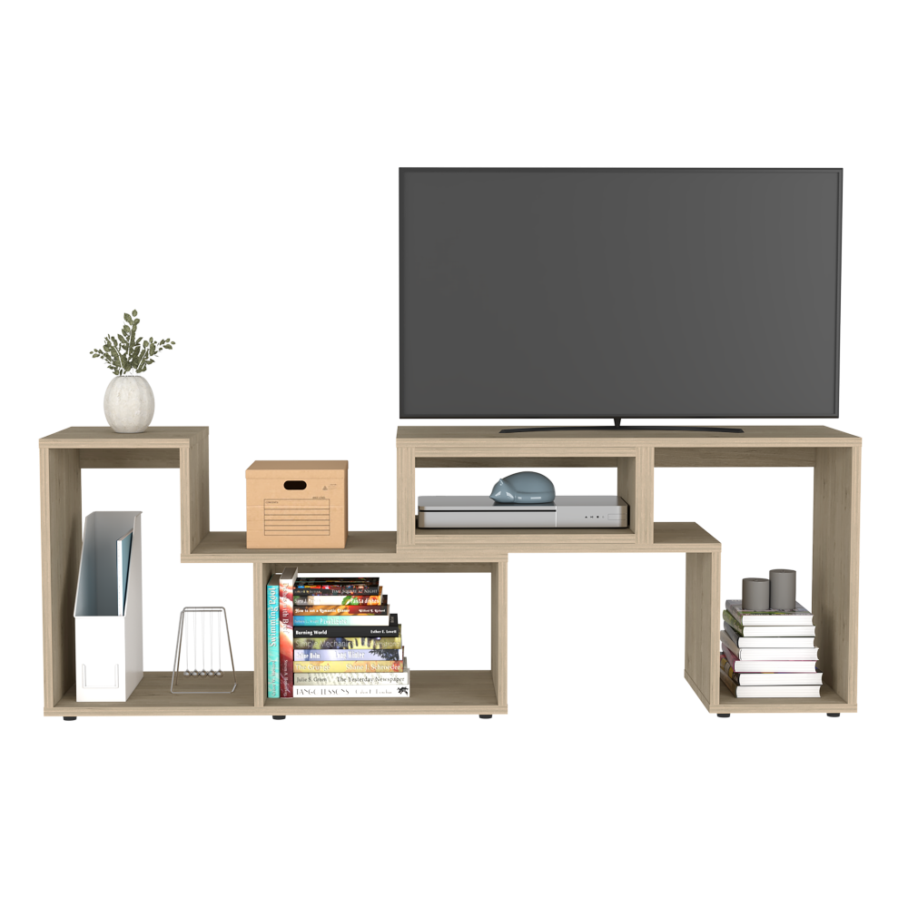 Extendable TV Stand Houston, Multiple Shelves, Light Pine Finish - Horizon Bliss