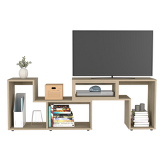 Extendable TV Stand Houston, Multiple Shelves, Light Pine Finish - Horizon Bliss