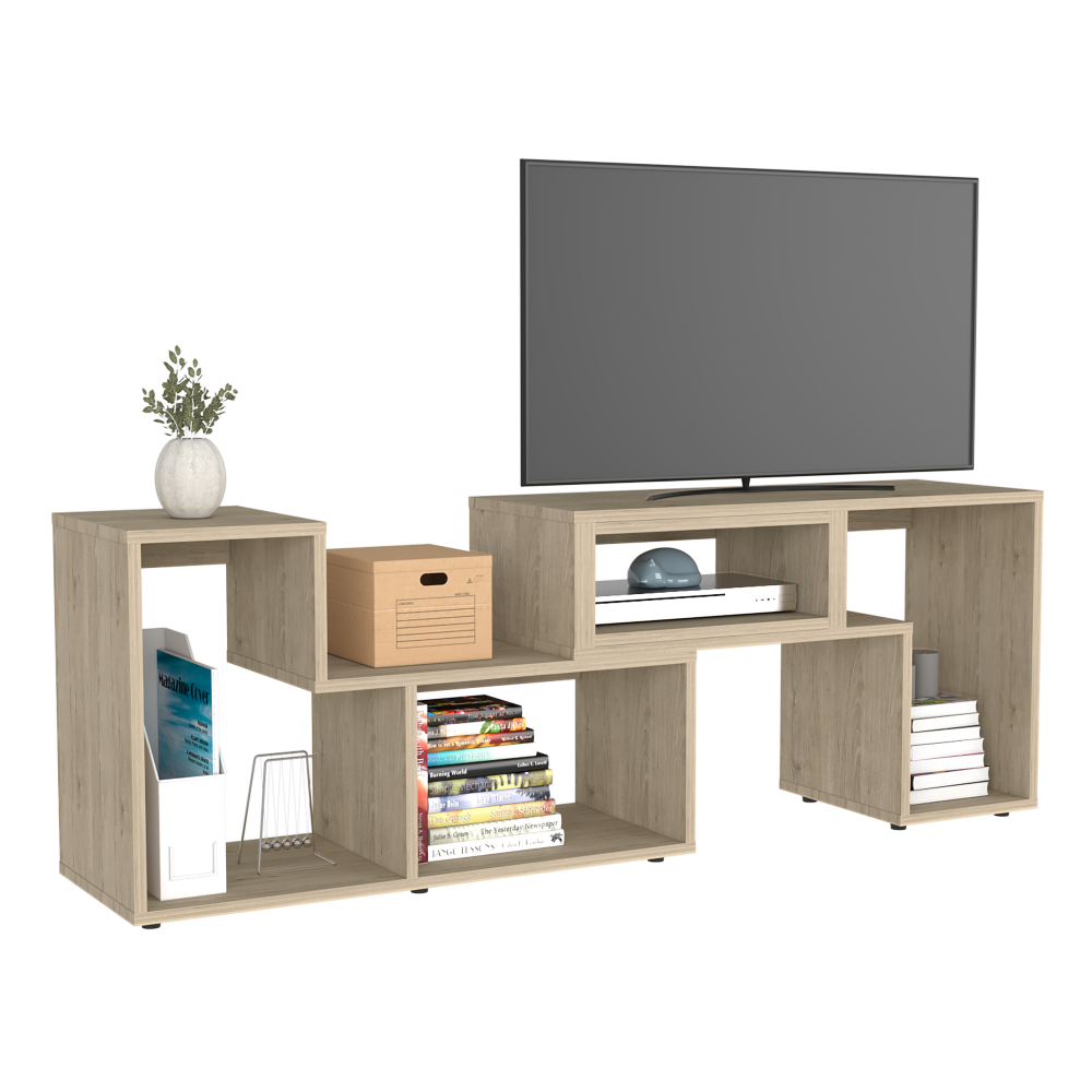 Extendable TV Stand Houston, Multiple Shelves, Light Pine Finish - Horizon Bliss