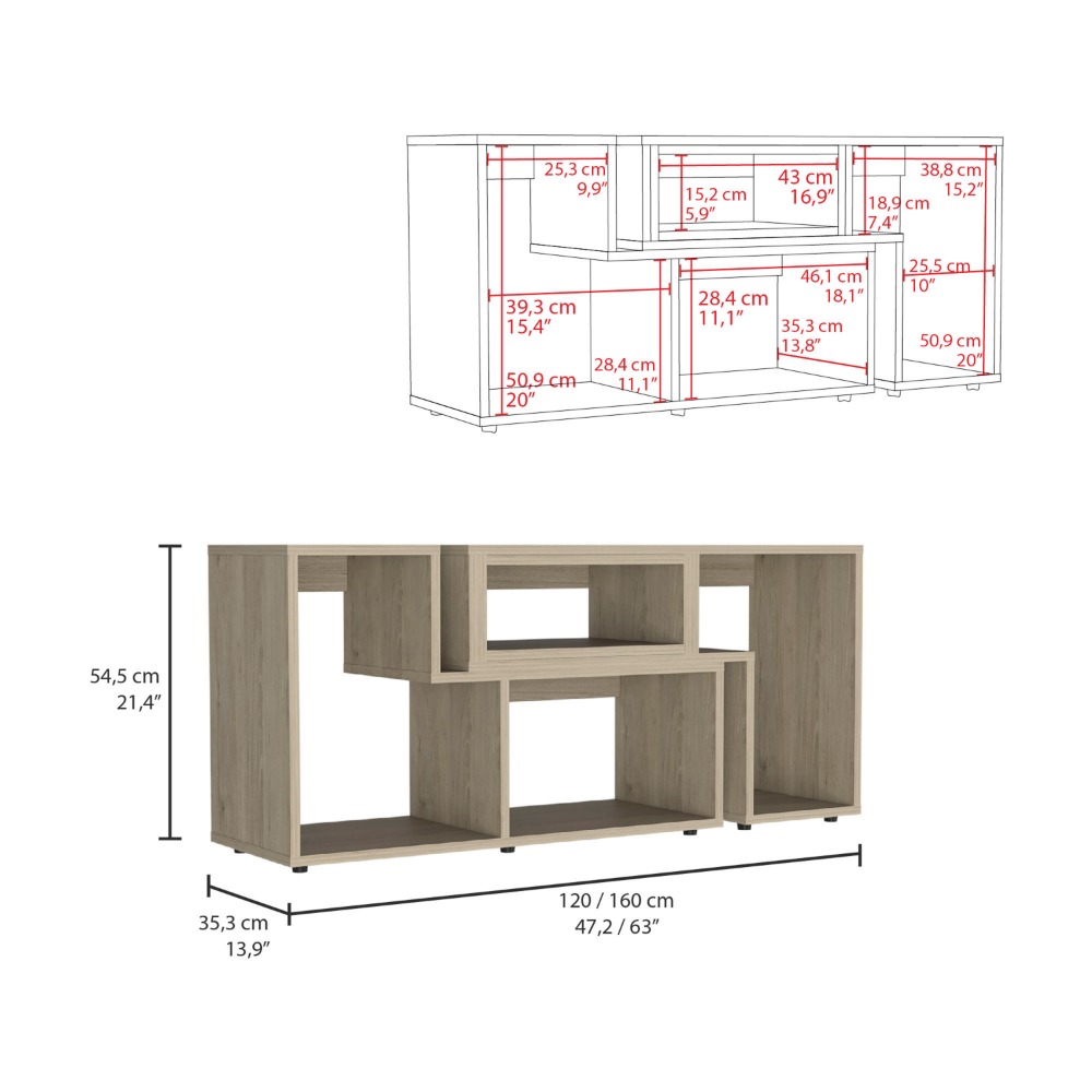 Extendable TV Stand Houston, Multiple Shelves, Light Pine Finish - Horizon Bliss