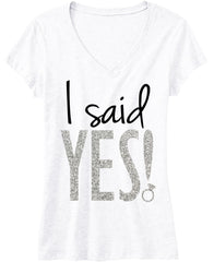 I Said YES! Silver Glitter Bride Shirt White - Horizon Bliss