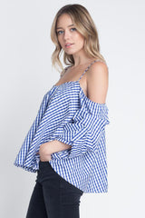 Women's Cold Shoulder Checkered Top - Horizon Bliss