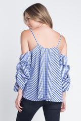 Women's Cold Shoulder Checkered Top - Horizon Bliss