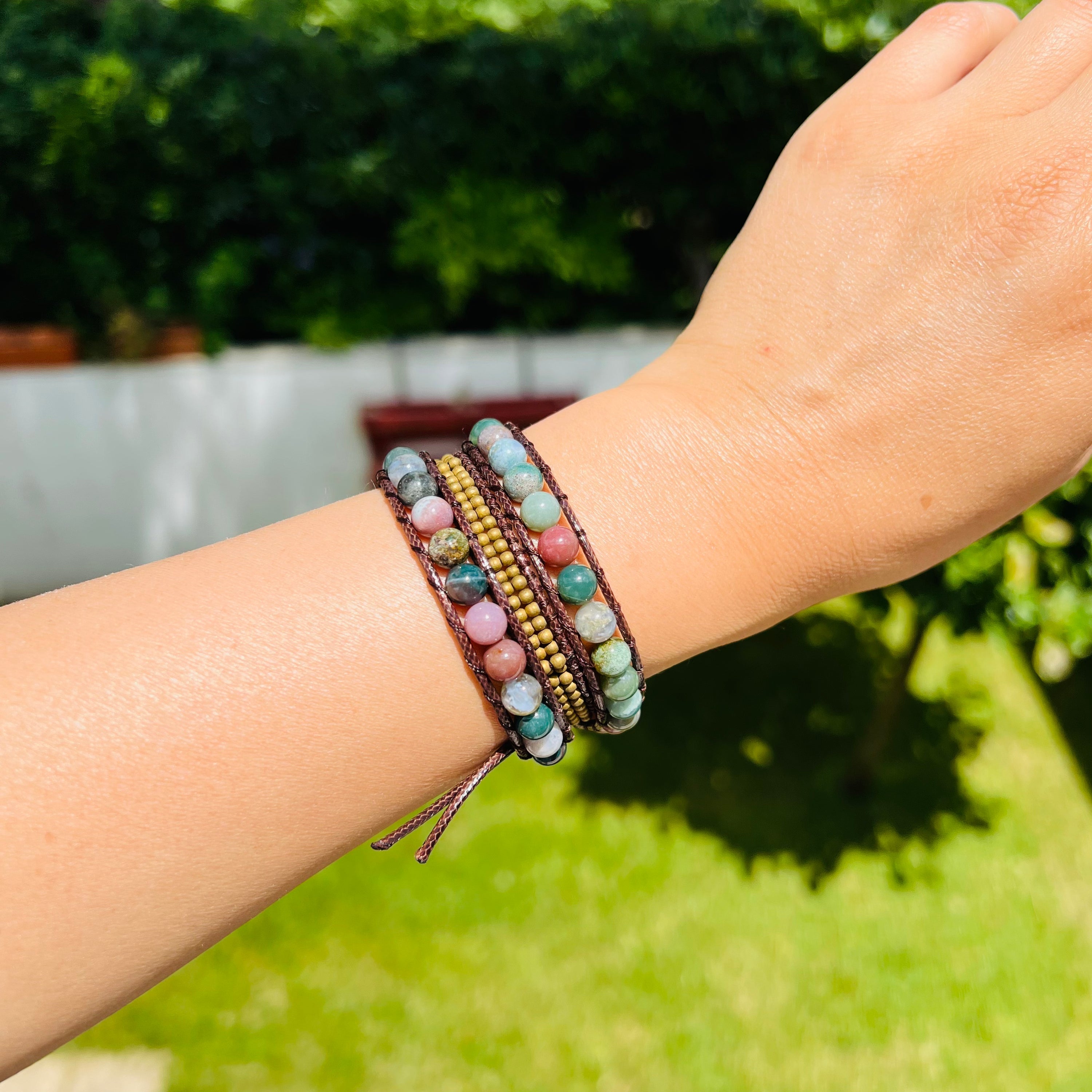 Bracelet Wrap "Energie Lumineuse" en Agate Indienne - Horizon Bliss