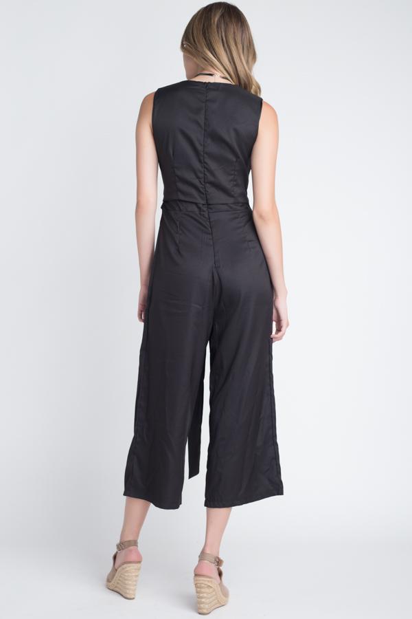 Women's Sleeveless Tie Jumpsuit with Slit - Horizon Bliss