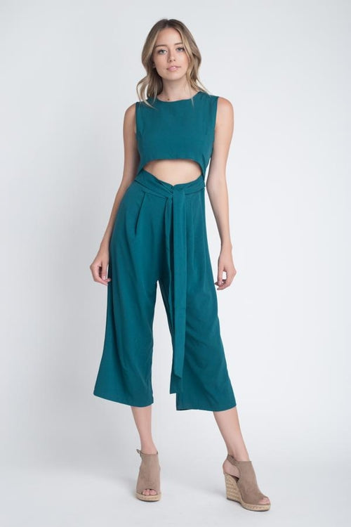 Women's Sleeveless Tie Jumpsuit with Slit - Horizon Bliss