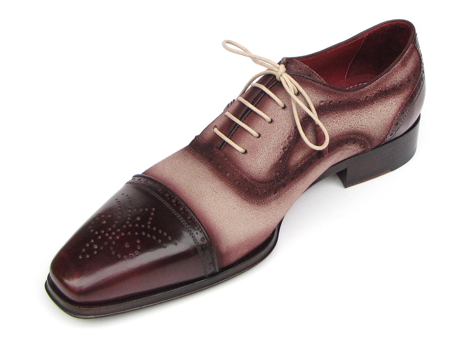 Paul Parkman Captoe Oxfords Bordeaux, Beige (ID#024-BRR) - Horizon Bliss