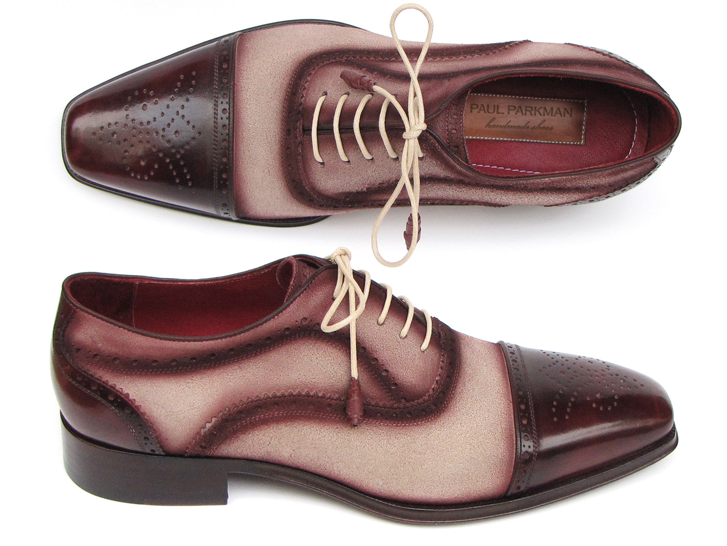 Paul Parkman Captoe Oxfords Bordeaux, Beige (ID#024-BRR) - Horizon Bliss