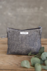 Double cloth linen large makeup bag with zipper