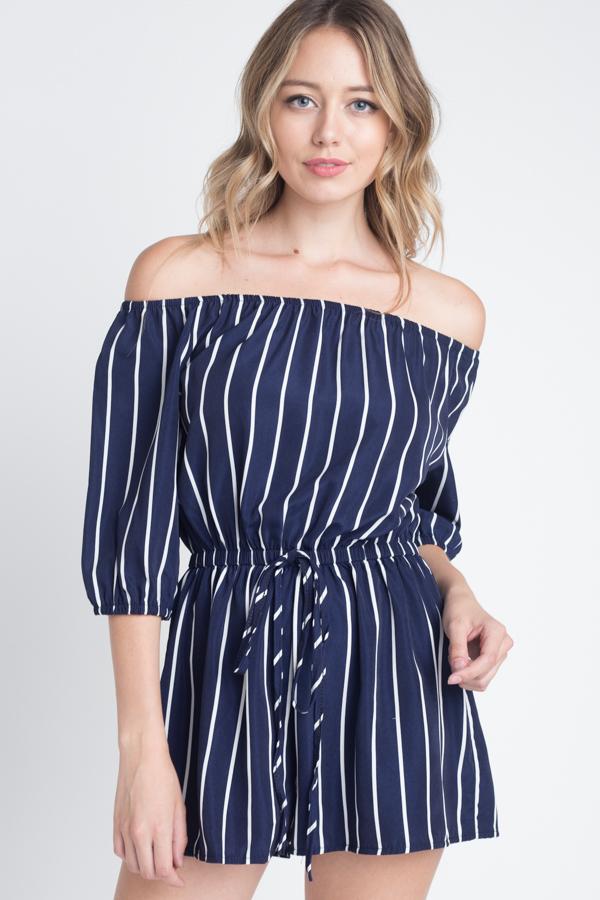 Women's Off Shoulder Stripe Romper - Horizon Bliss