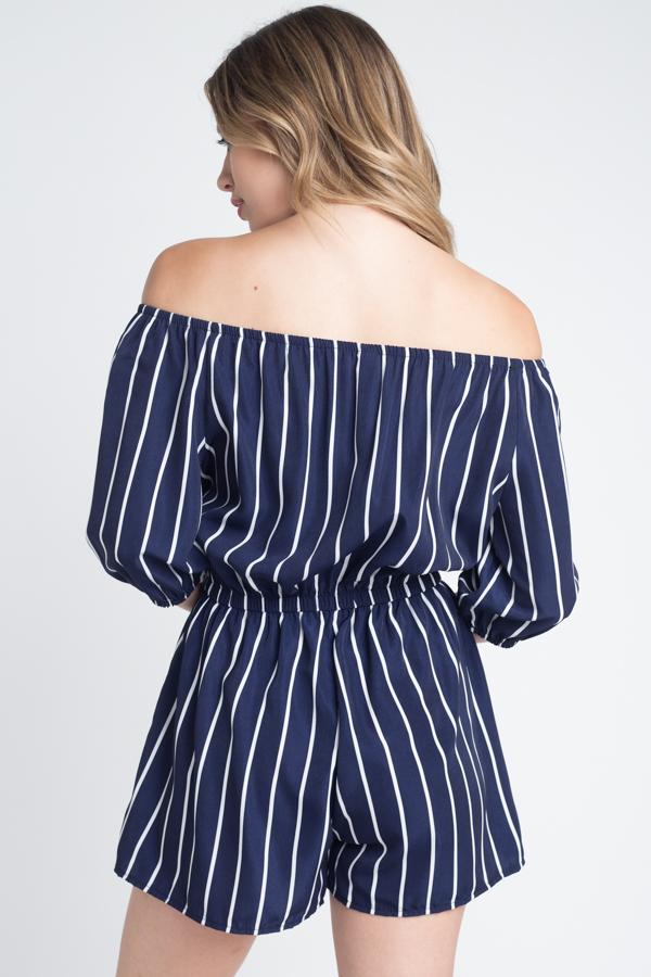 Women's Off Shoulder Stripe Romper - Horizon Bliss