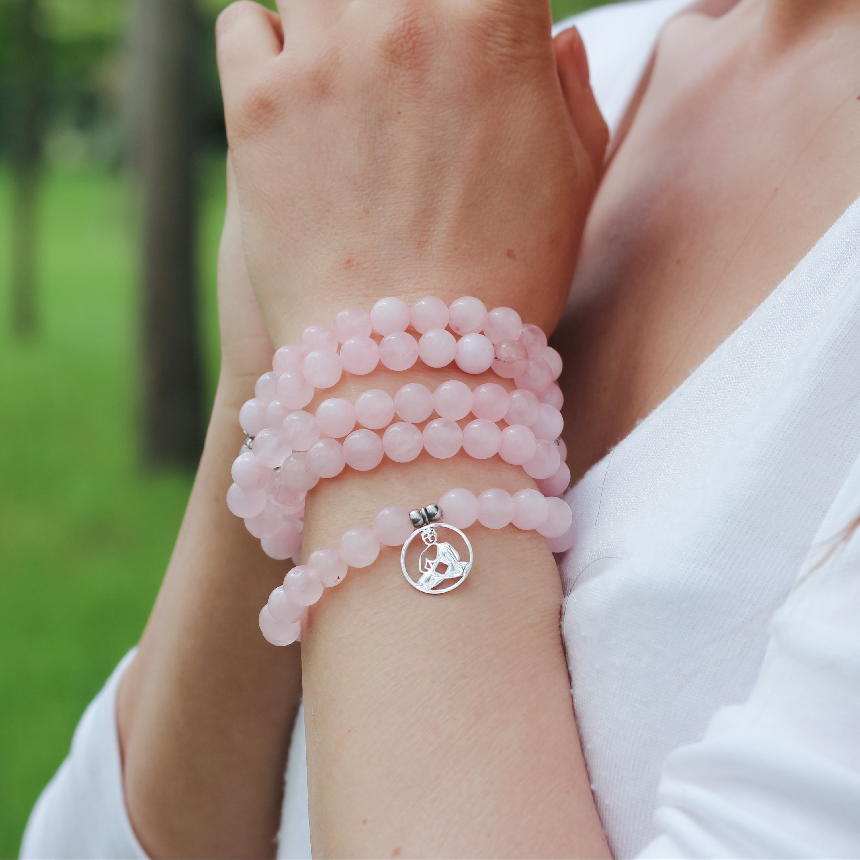 Bracelet Mala "Réconfort & Amour de Bouddha" 108 perles en Quartz Rose - Horizon Bliss