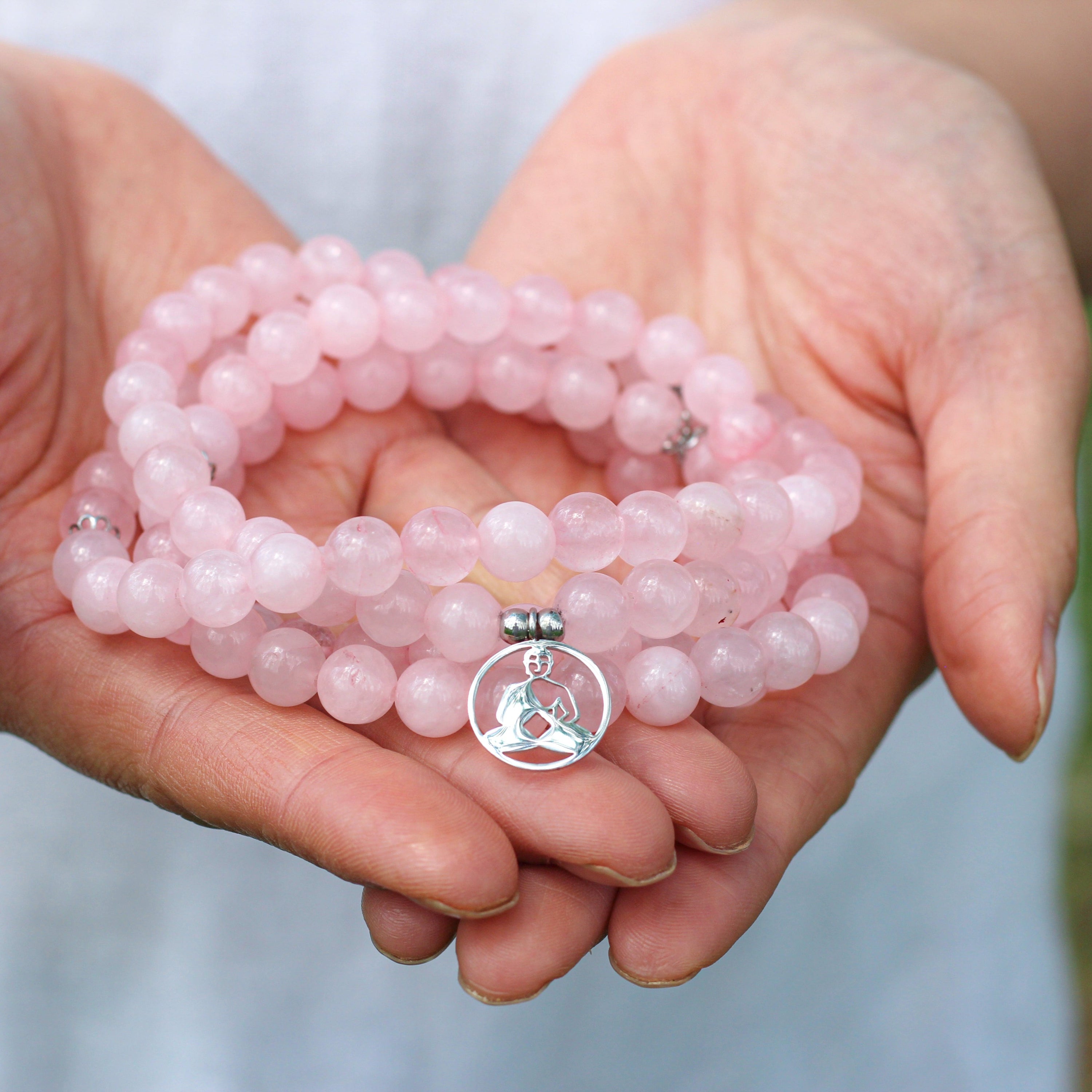 Bracelet Mala "Réconfort & Amour de Bouddha" 108 perles en Quartz Rose - Horizon Bliss