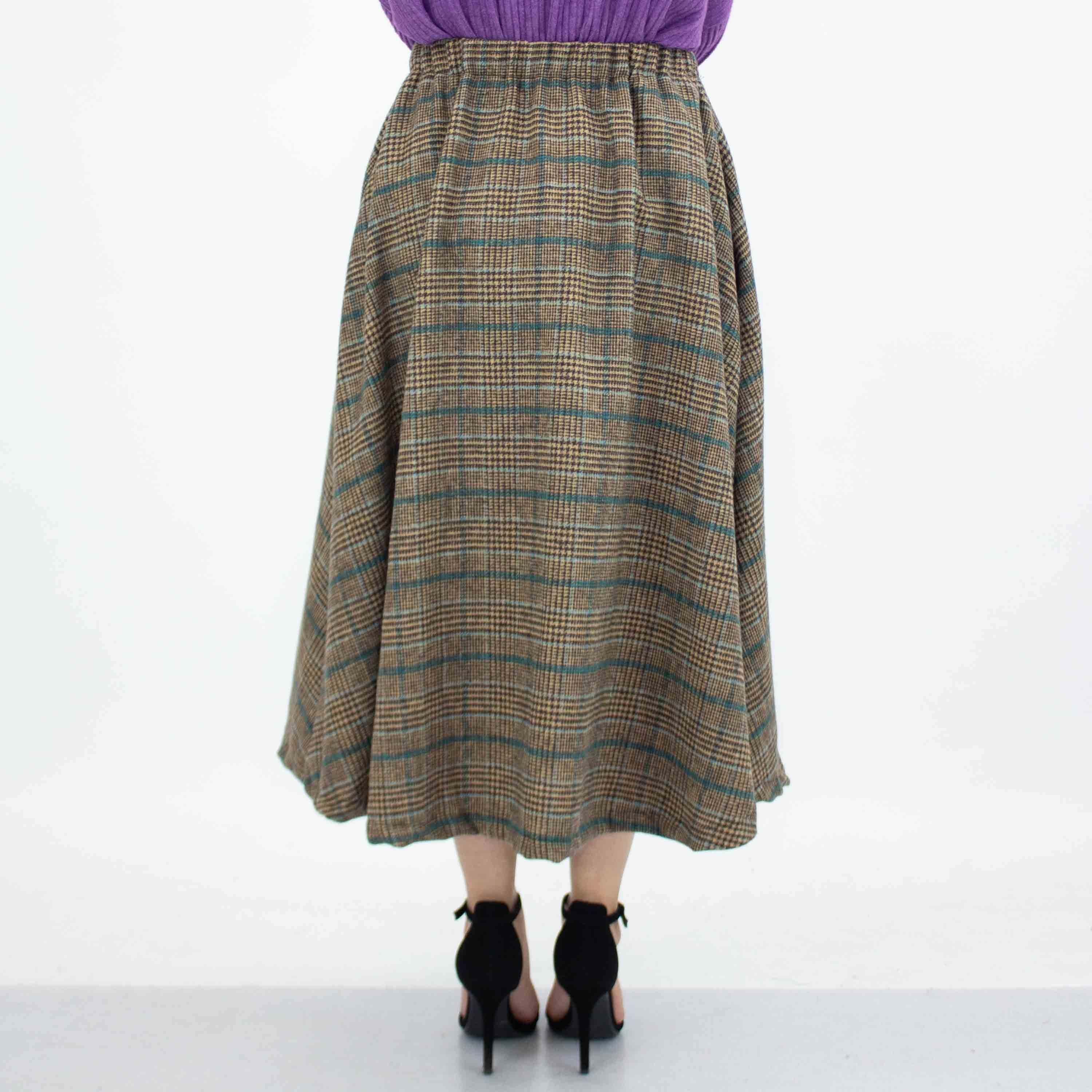 Plaid Flare Midi Skirt with Side Pockets - Blue - Horizon Bliss