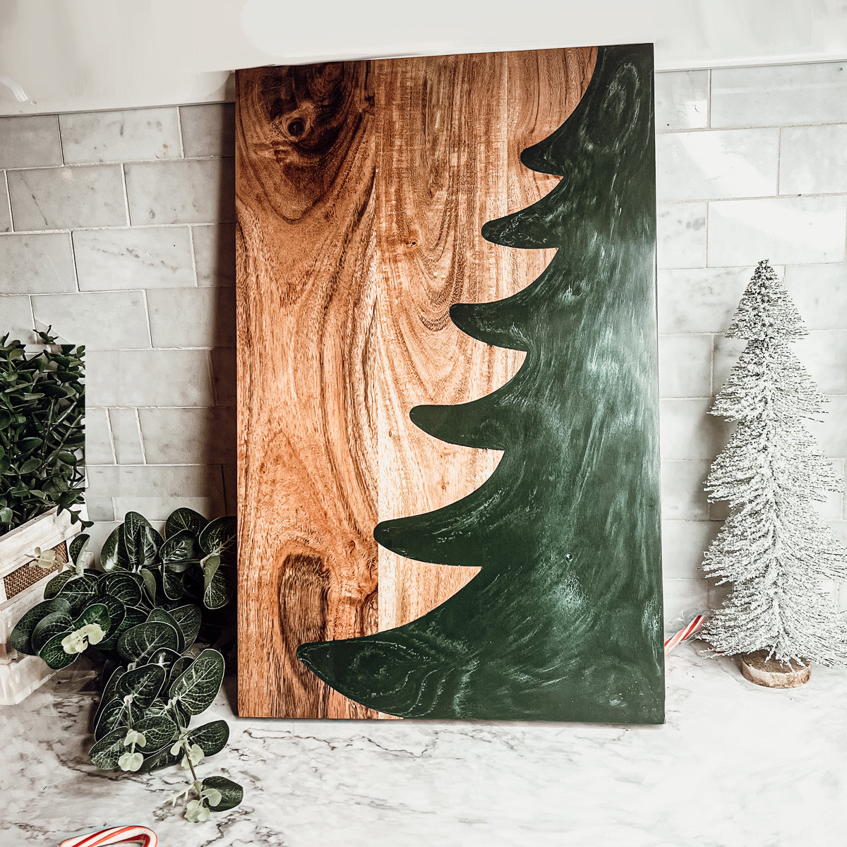 Christmas Serving Board Marble & Wood