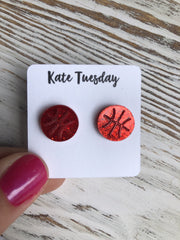 Red Basketball Sparkly Stud Acrylic Earrings