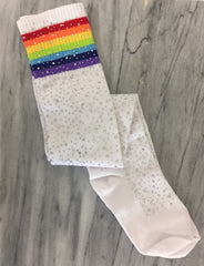 Over the Knee Jeweled Rainbow Glam Disco Socks (Black or White