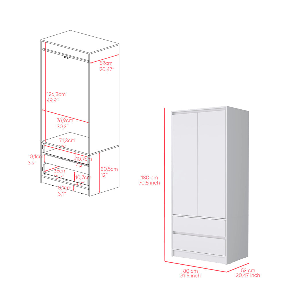 Armoire Closher, Two Drawers, White Finish - Horizon Bliss