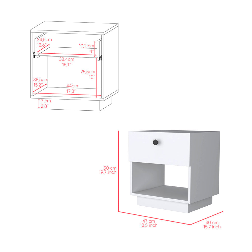 Nightstand Viliigili, One Drawer, White Finish - Horizon Bliss