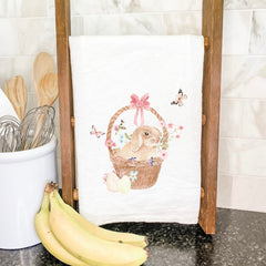 Watercolor Bunny in a Basket - Cotton Tea Towel