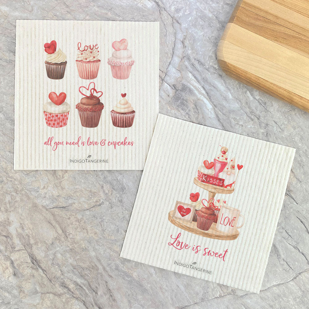 Love and Cupcakes, Love is Sweet 2pk - Swedish Dish Cloth