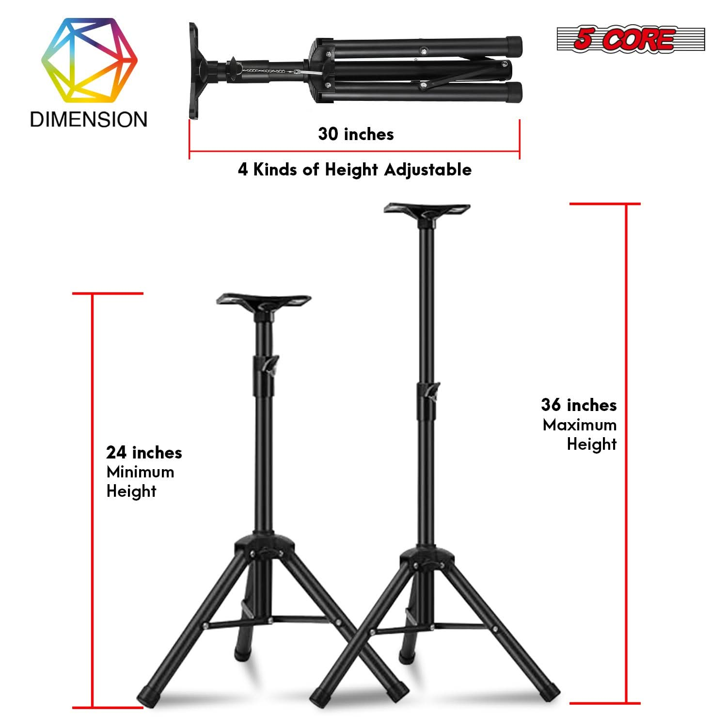 5Core Speaker Stand Tripod Tall Adjustable 36 Inch DJ Pole Mount