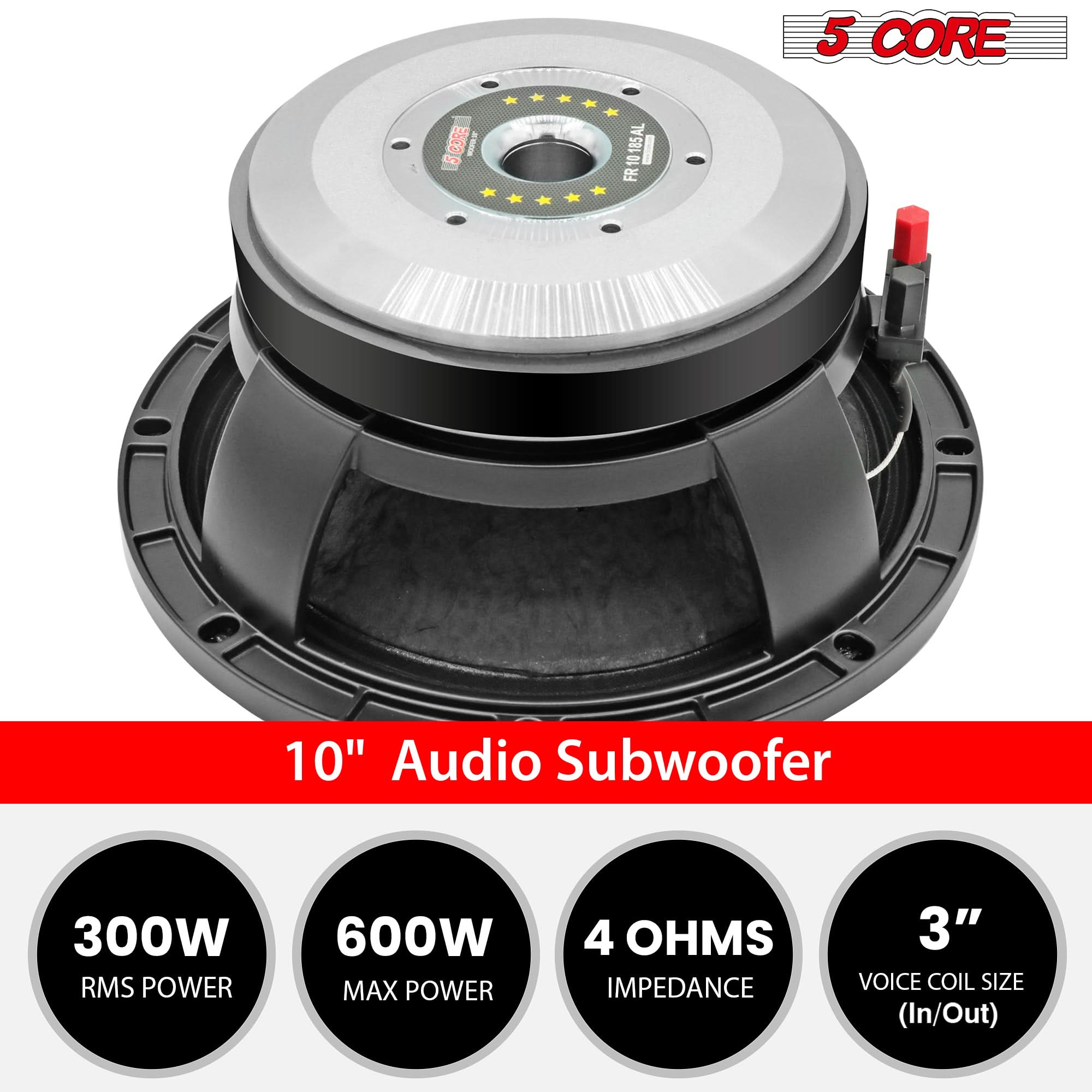 5 CORE 10 Inch Subwoofer Speaker 600W Max 8 Ohm Full Range Replacement