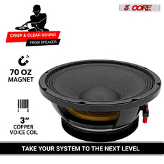 5 CORE 10 Inch Subwoofer Speaker 600W Max 8 Ohm Full Range Replacement