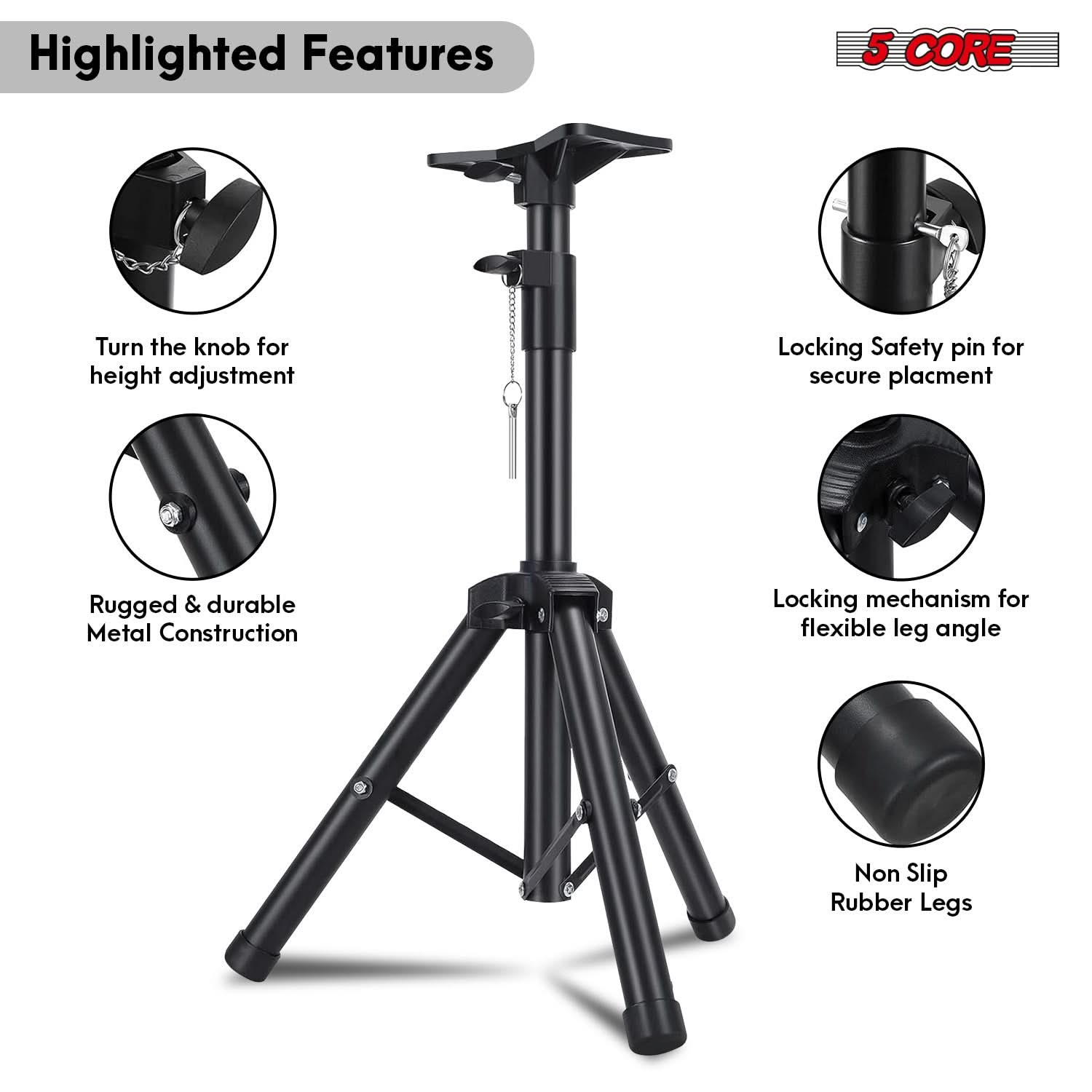 5Core Speaker Stand Tripod Tall Adjustable 36 Inch DJ Pole Mount