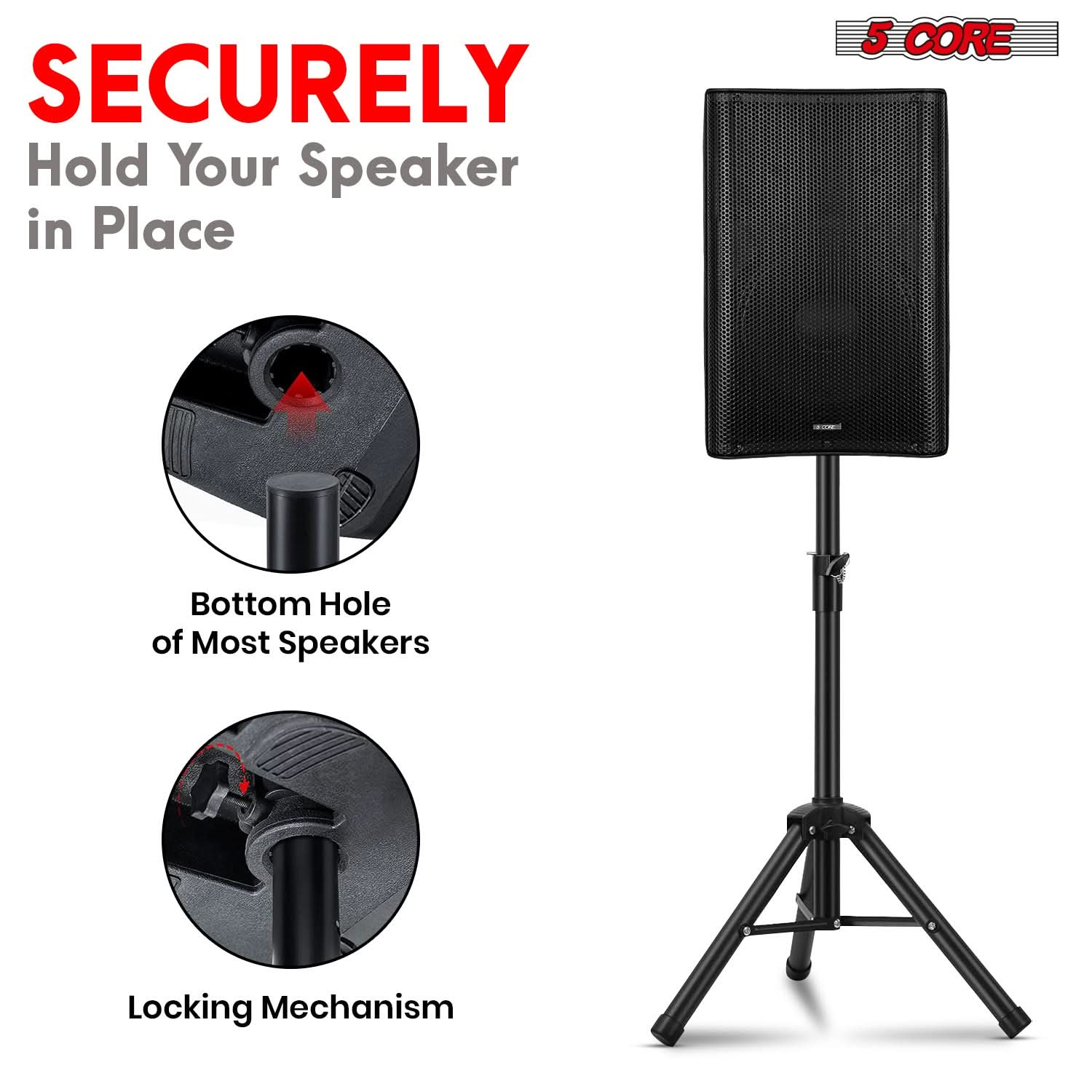 5Core Speaker Stand Tripod Tall Adjustable 36 Inch DJ Pole Mount