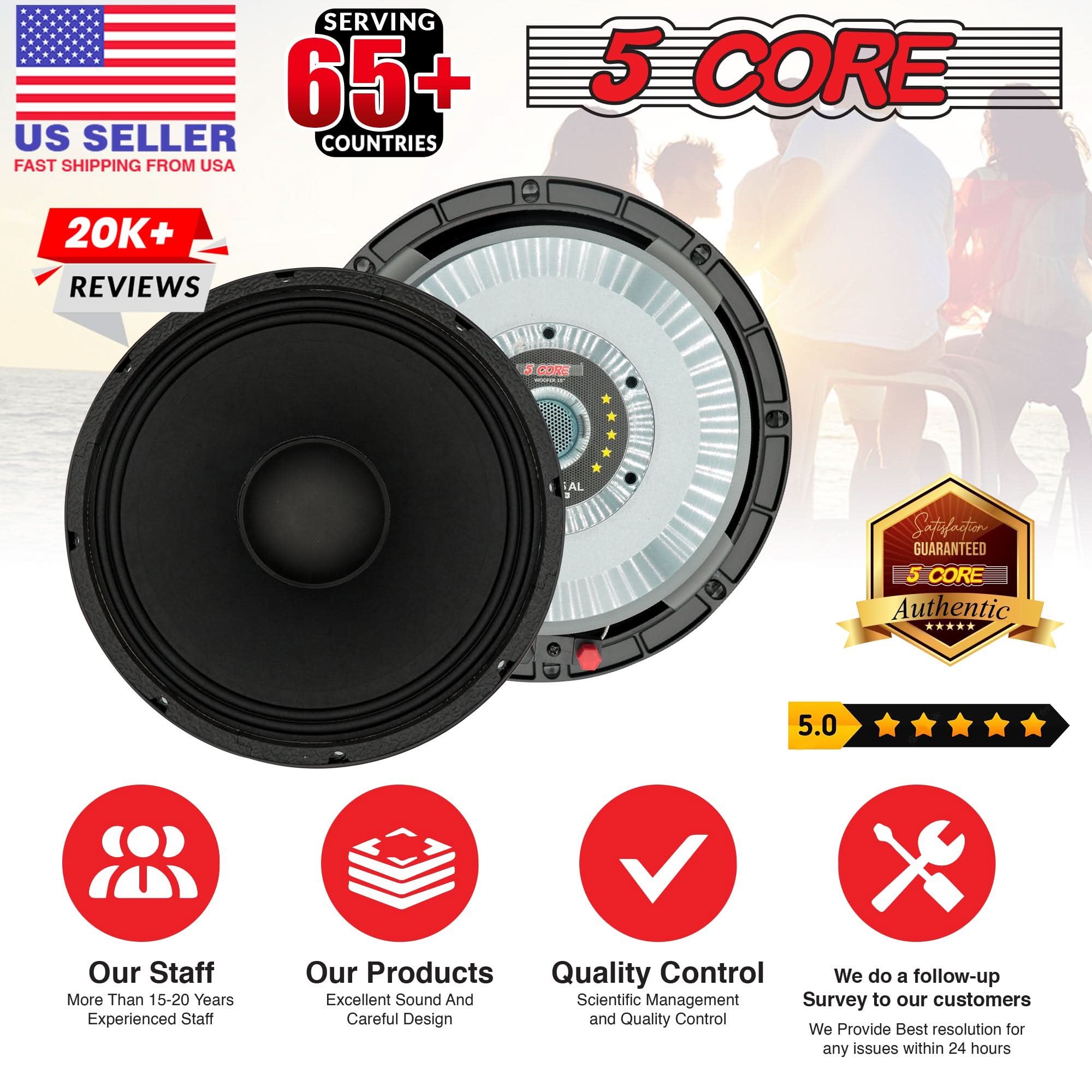 5 CORE 10 Inch Subwoofer Speaker 600W Max 8 Ohm Full Range Replacement