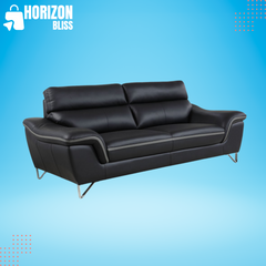 36inches Charming Black Leather Sofa - Horizon Bliss