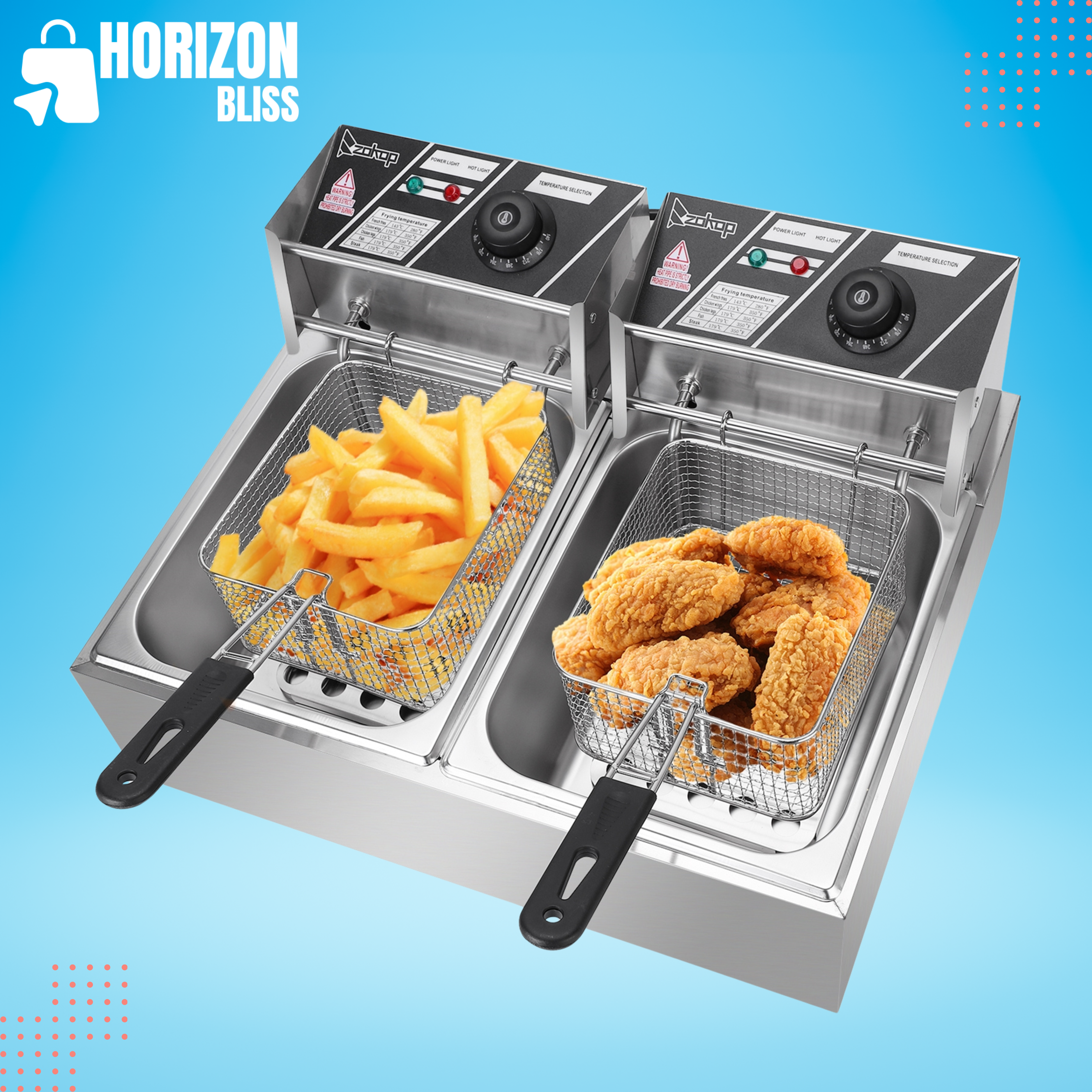 110V 12L Stainless Steel Double Cylinder Electric Fryer - Horizon Bliss