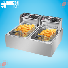 2500W MAX 110V 6.3QT/6L Stainless Steel Double Cylinder Electric Fryer - Horizon Bliss