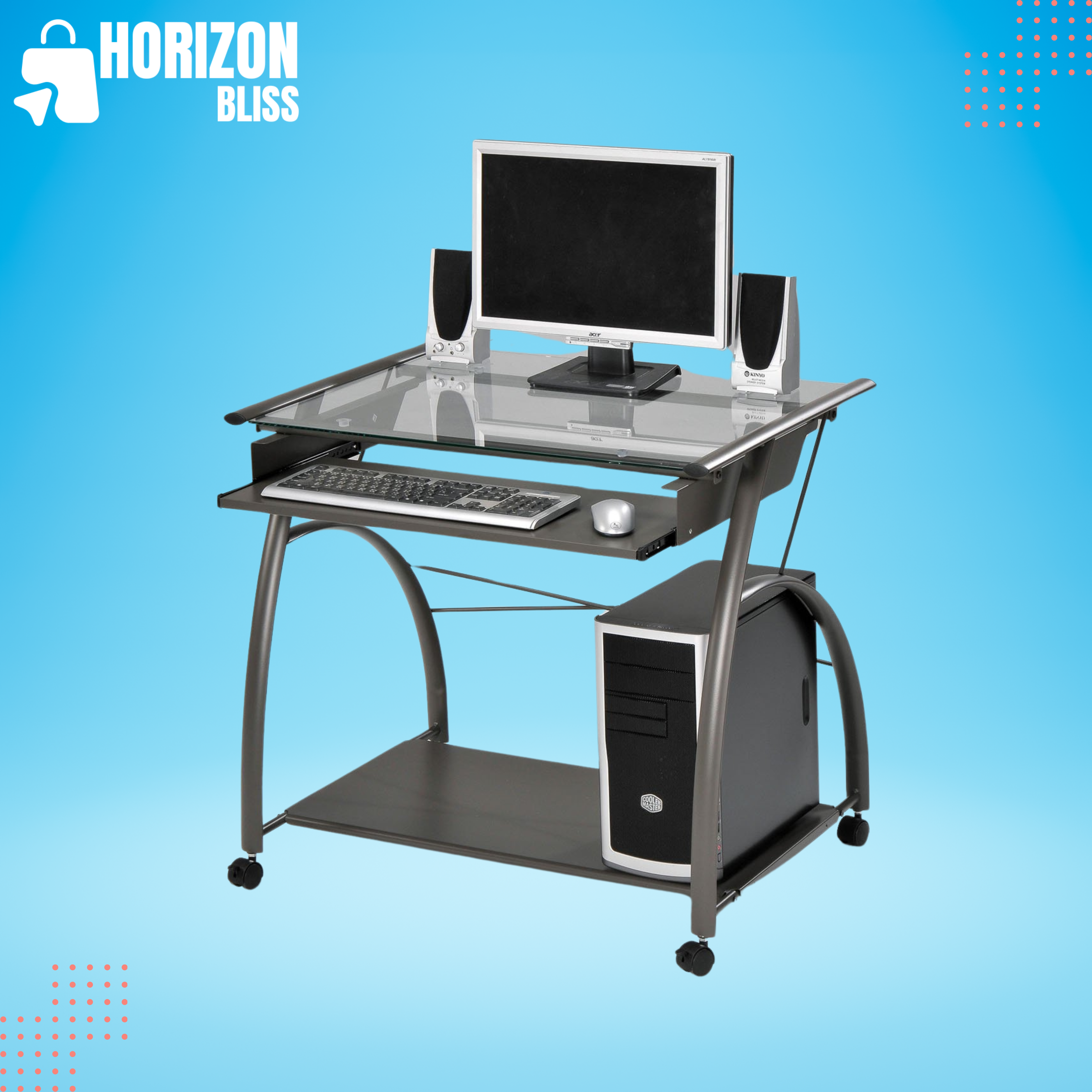 Sleek Pewter and Glass Computer Desk. - Horizon Bliss