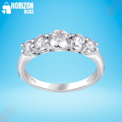 White Moissanite 5-Stone Ring Sterling Silver - Horizon Bliss