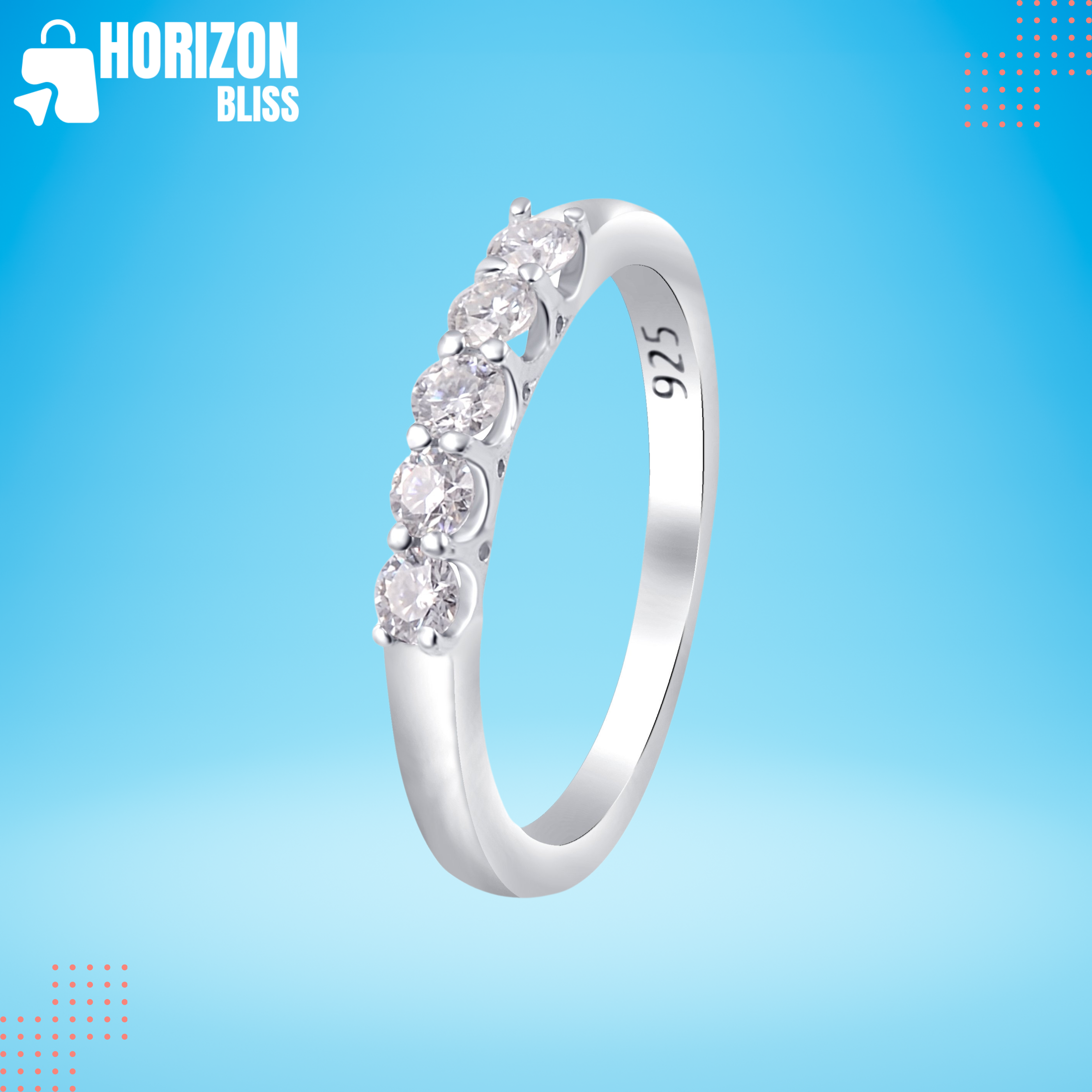 White Moissanite 5-Stone Ring Sterling Silver - Horizon Bliss