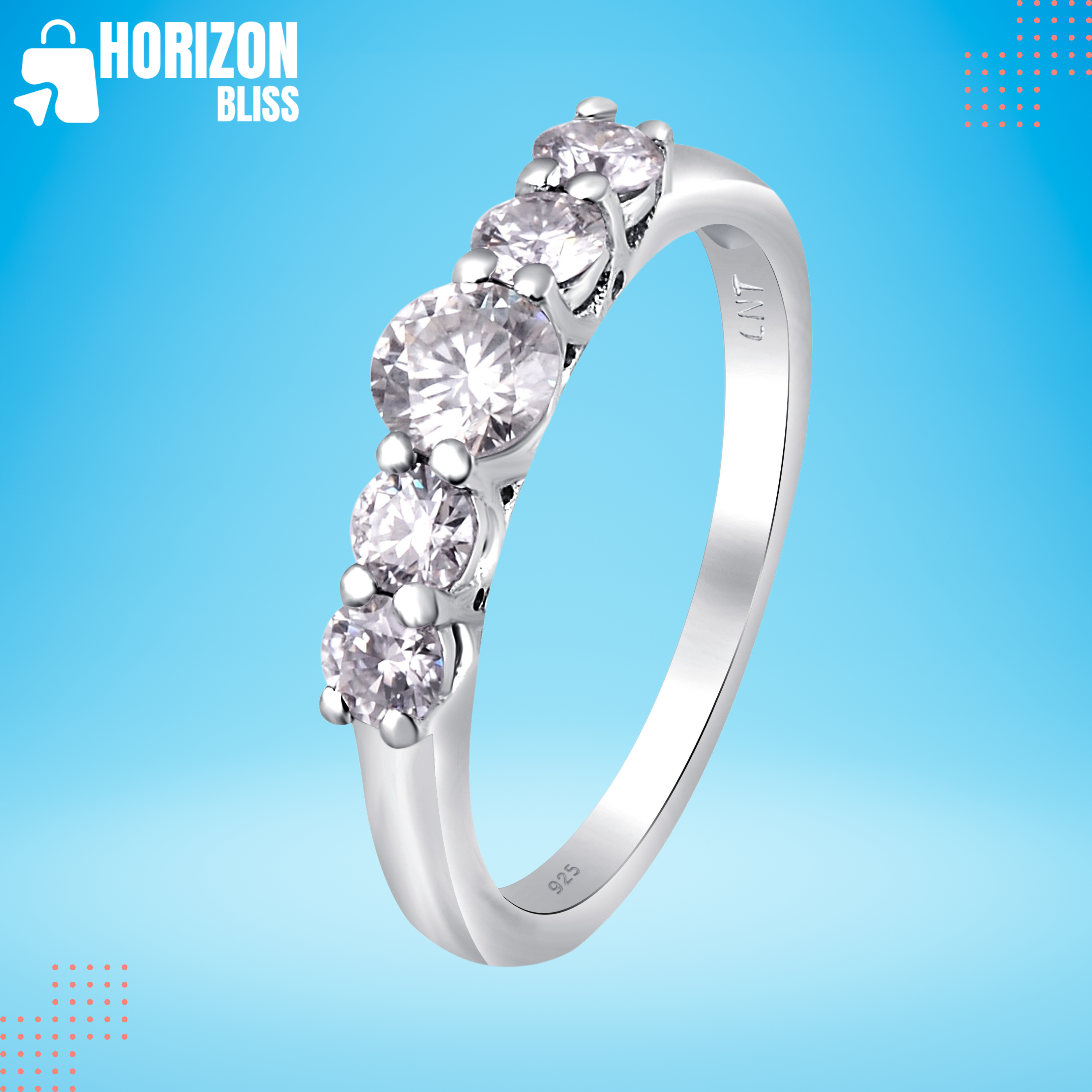 White Moissanite 5-Stone Ring Sterling Silver - Horizon Bliss