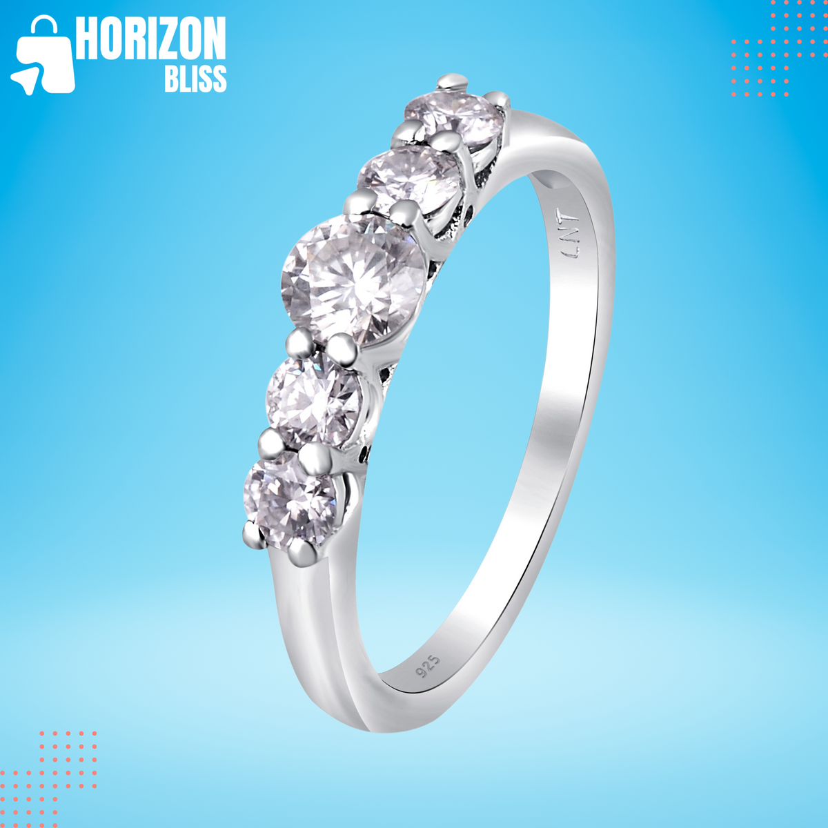 White Moissanite 5-Stone Ring Sterling Silver - Horizon Bliss