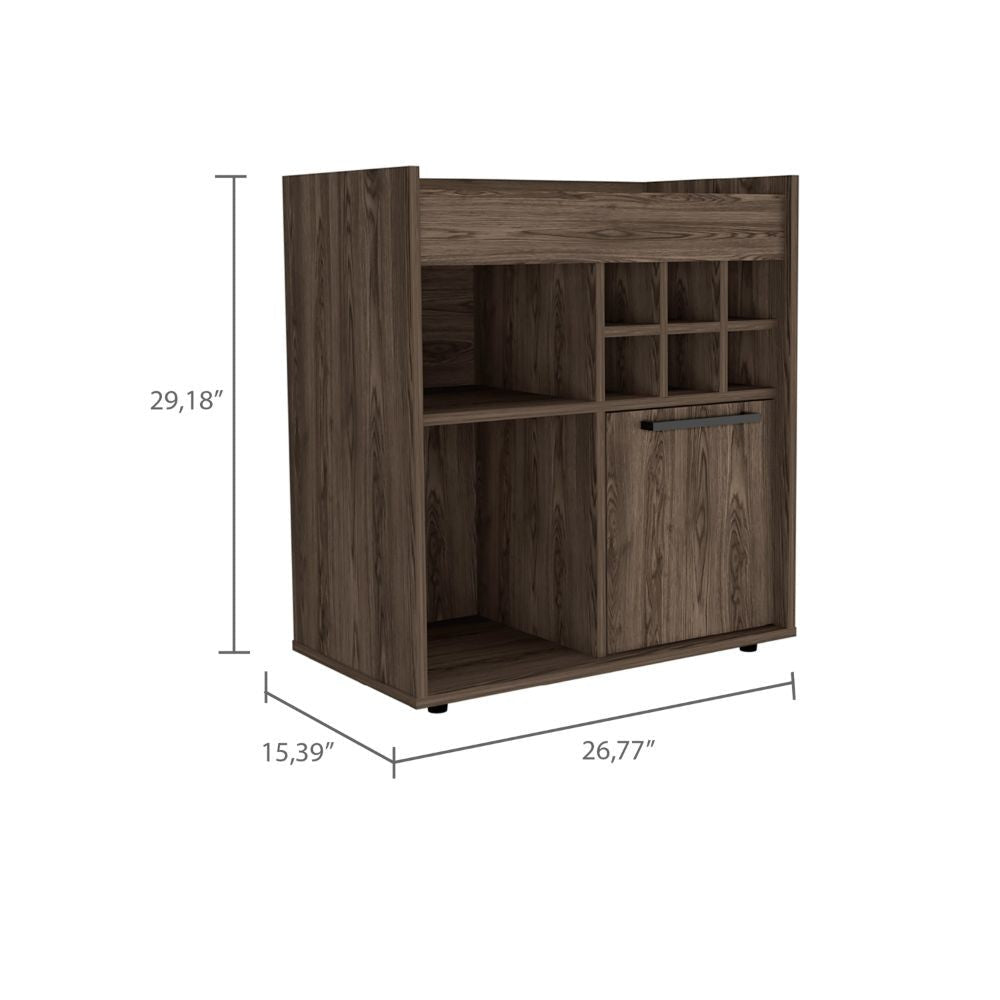 Bar Cabinet Dext, Two Concealed Shelves, Six Wine Cubbies, Dark Walnut - Horizon Bliss