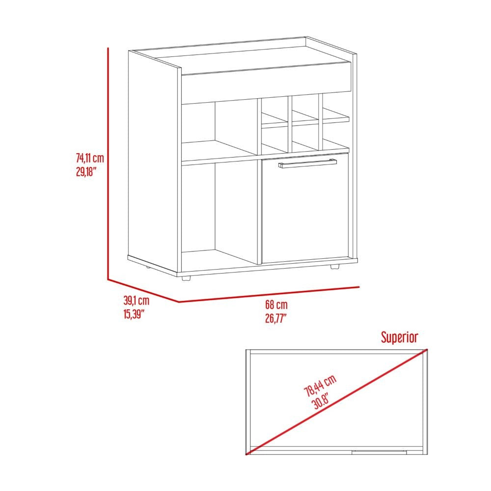 Bar Cabinet Dext, Two Concealed Shelves, Six Wine Cubbies, Dark Walnut - Horizon Bliss