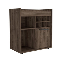 Bar Cabinet Dext, Two Concealed Shelves, Six Wine Cubbies, Dark Walnut - Horizon Bliss