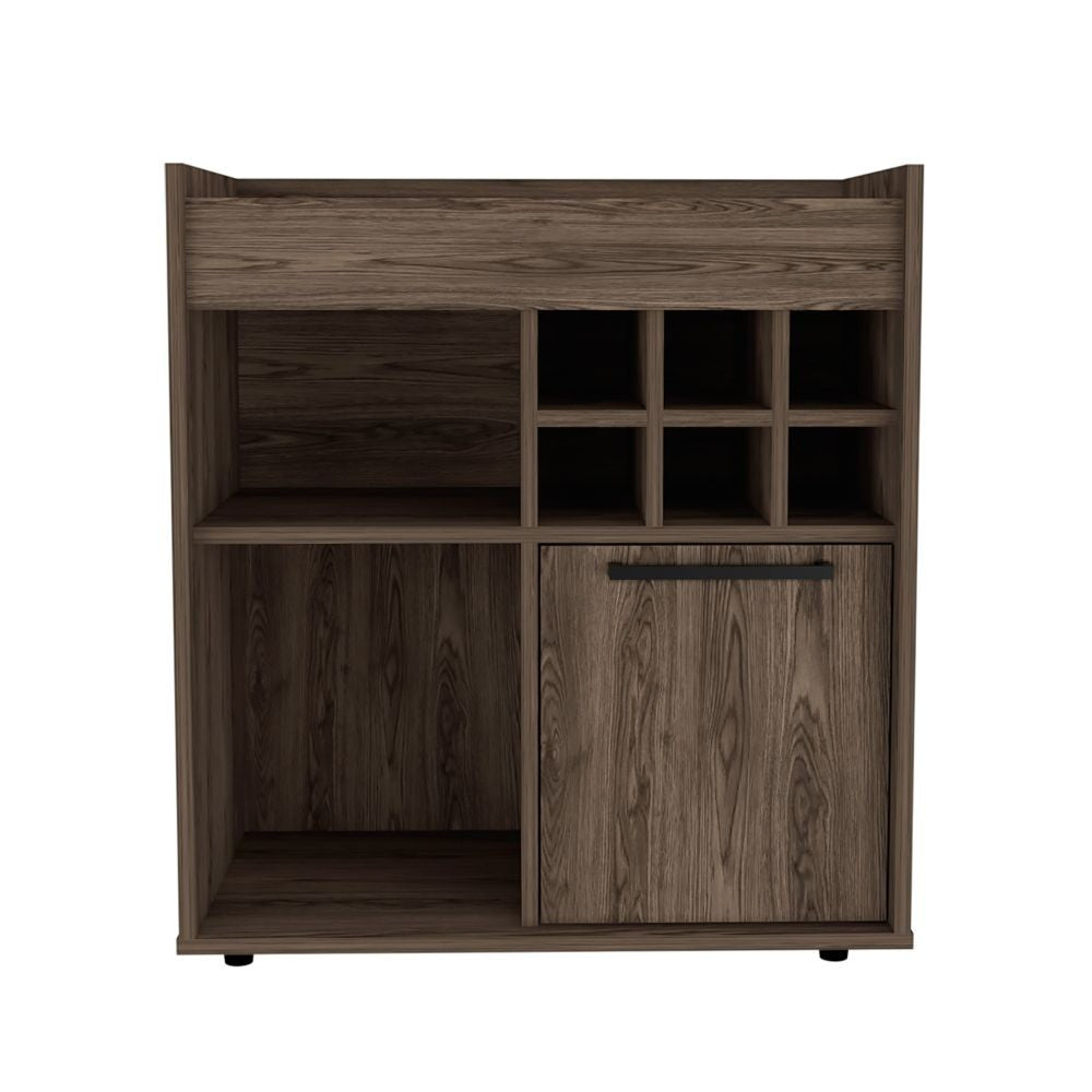 Bar Cabinet Dext, Two Concealed Shelves, Six Wine Cubbies, Dark Walnut - Horizon Bliss