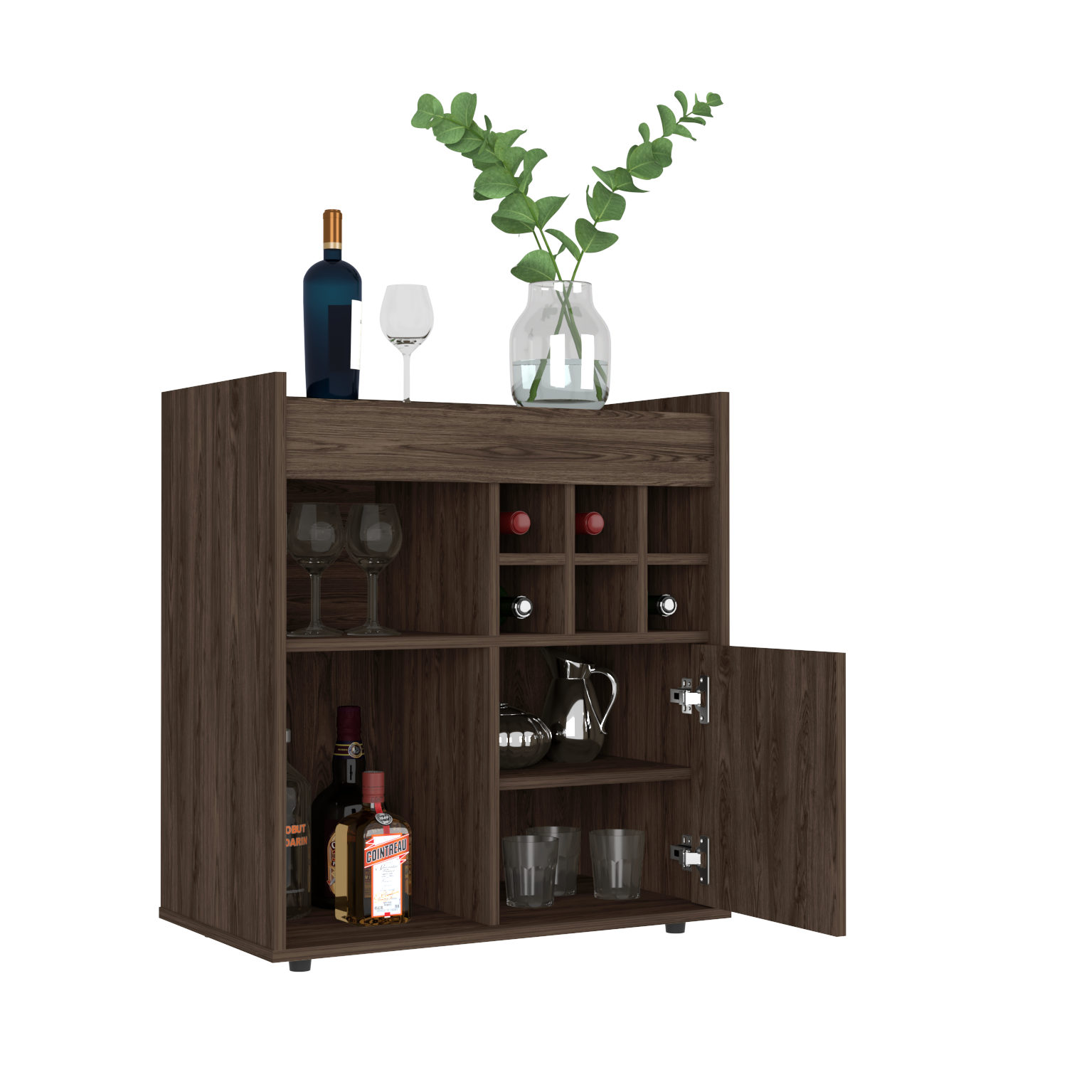 Bar Cabinet Dext, Two Concealed Shelves, Six Wine Cubbies, Dark Walnut - Horizon Bliss