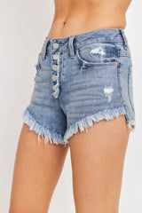 JUST USA BUTTON DOWN FRAYED HEM SHORT - Horizon Bliss