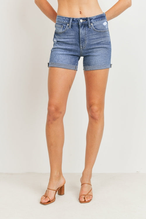 JUST USA HIGH WAISTED CUT OFF CUFFED SHORT - Horizon Bliss