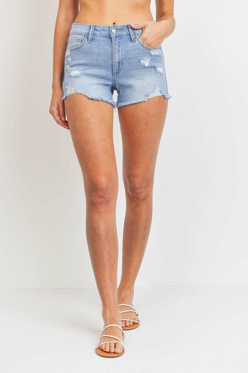 JUST USA MID RISE DISTRESSED MINI SHORT - Horizon Bliss