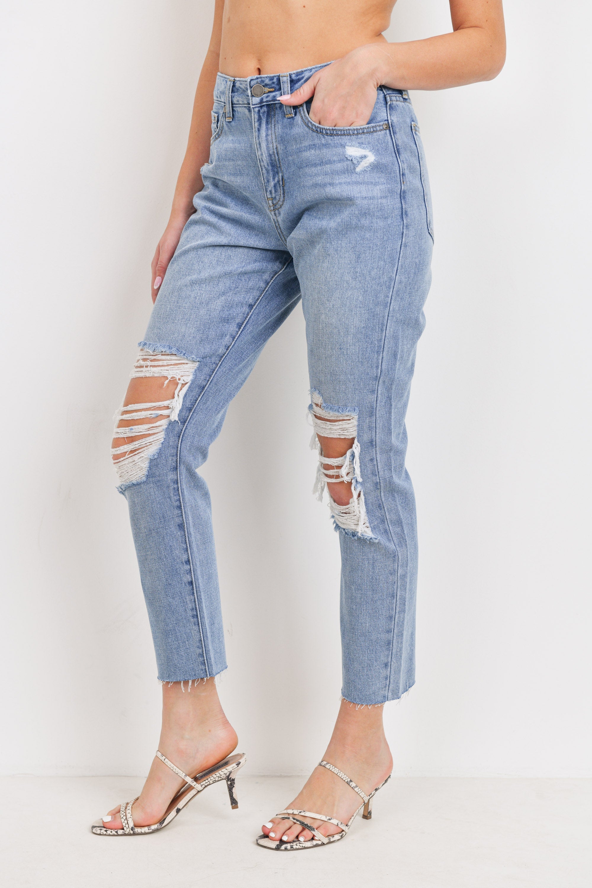 JUST USA KNEE DISTRESSED HIGH RISE STRAIGHT LEG JEAN - Horizon Bliss